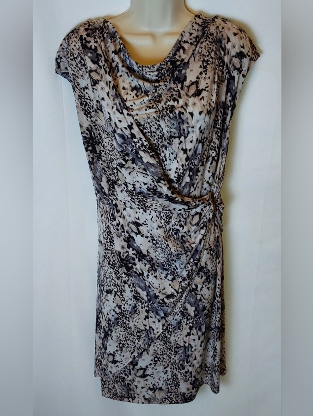 Calvin Klein Taupe and Black Animal-Print Midi Dress